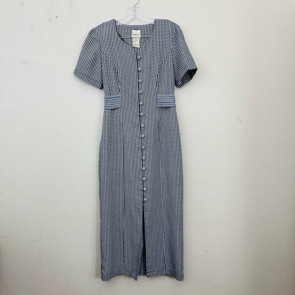 Bentley Blue And White Plaid Button Up Short Sleeve Dress Women’s 6